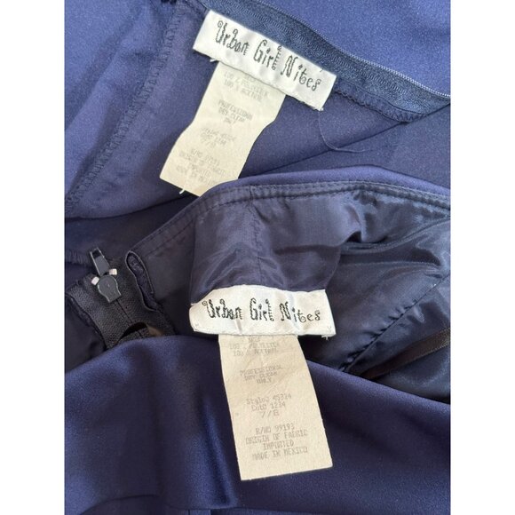 WOMENS PARTY FORMAL SATIN SET STRAPLESS CORSET TOP MAXI SKIRT NAVY BLUE SIZE 7-8 - Picture 10 of 10